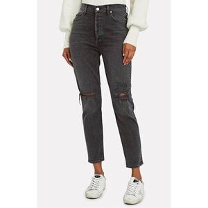 Agolde Denim Nico Button‎ Fly High Rise Distressed Jeans Cassette Black Size 25